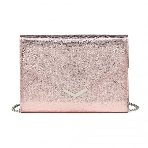 Miss Lulu Glitter Envelope Evening Clutch Bag - Elegant Pink Shiny Formal Handbag