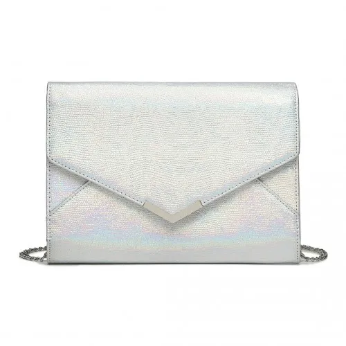 Miss Lulu Glitter Envelope Flap Clutch Evening Bag - Silver | Elegant & Sparkling Accessory