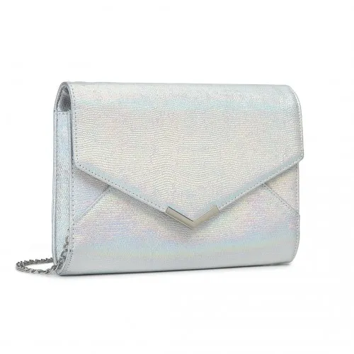 Miss Lulu Glitter Envelope Flap Clutch Evening Bag - Silver | Elegant & Sparkling Accessory