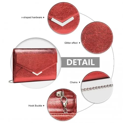 Miss Lulu Red Glitter Envelope Clutch Evening Bag - Elegant Formal Accessory