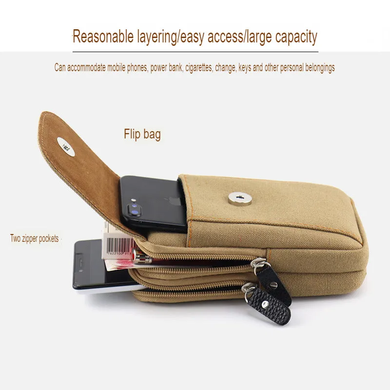 Mobile Phone Waist Bag Men's Belt Mobile Phone Case Belt Waist Bag Multi-Functional Canvas Mobile Phone Bag Hanging Bag