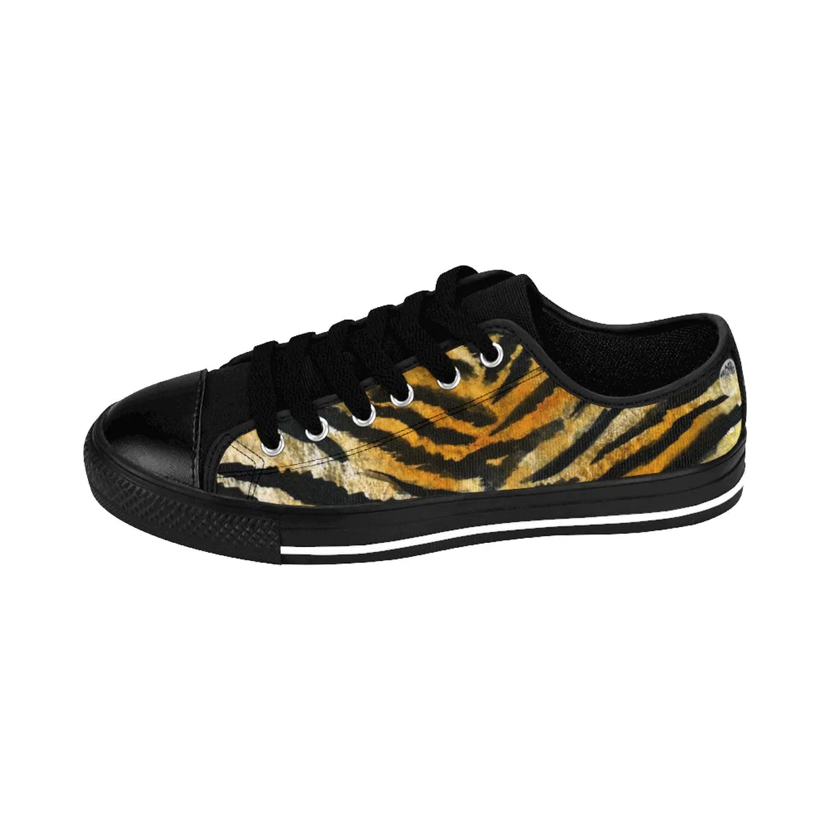 Orange Tiger Stripe Ladies Sneakers, Wild Animal Print Low Top Women's Tennis Shoes