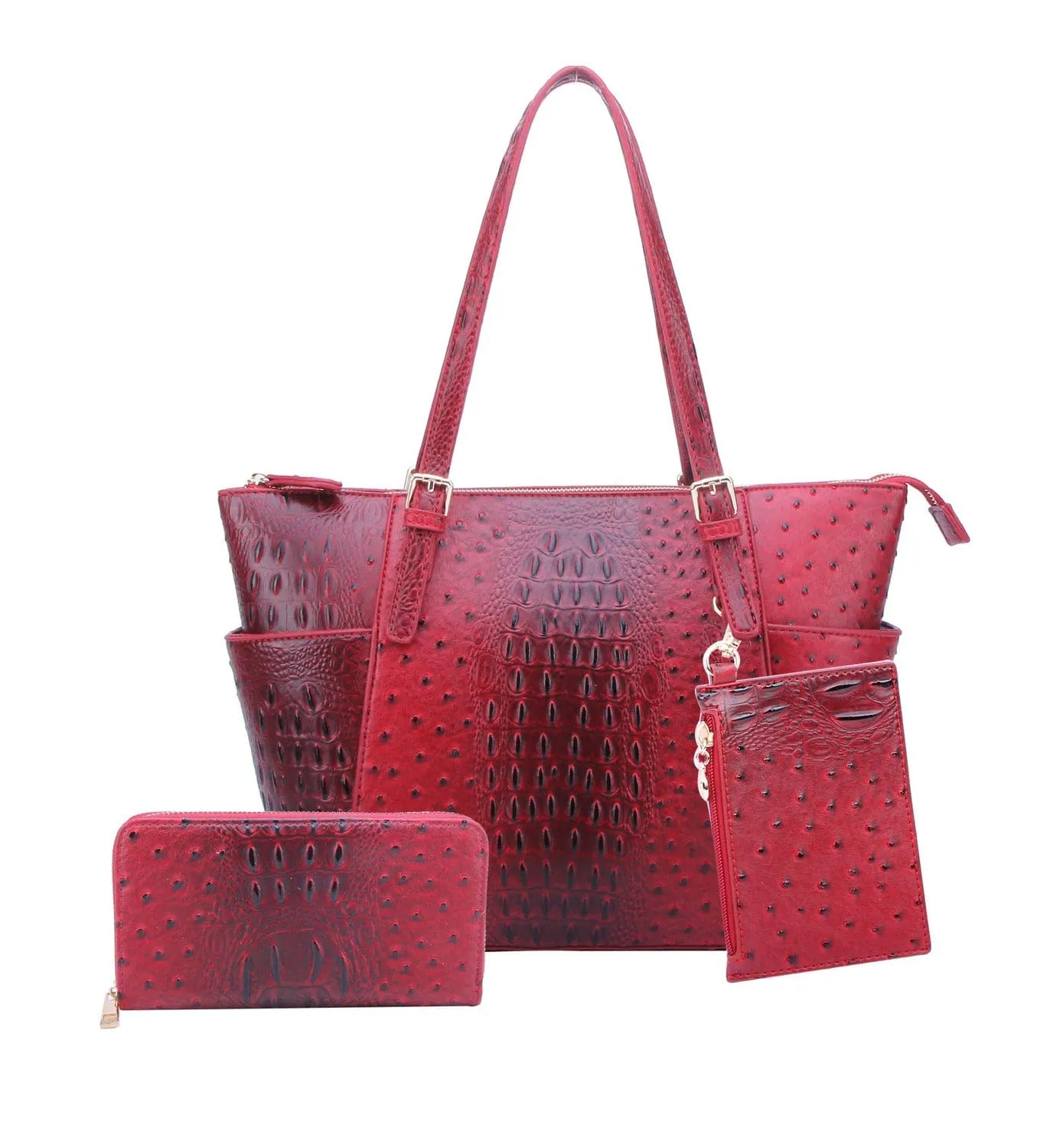 OS1009W 3 Piece Crocodile Pattern Tote Bag Set