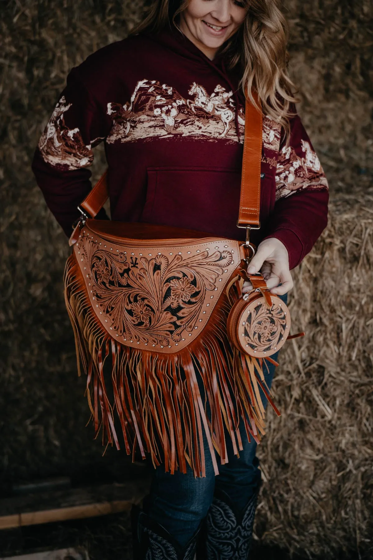 Oversized Tooled Leather Bum Bag (With and Without Fringe)