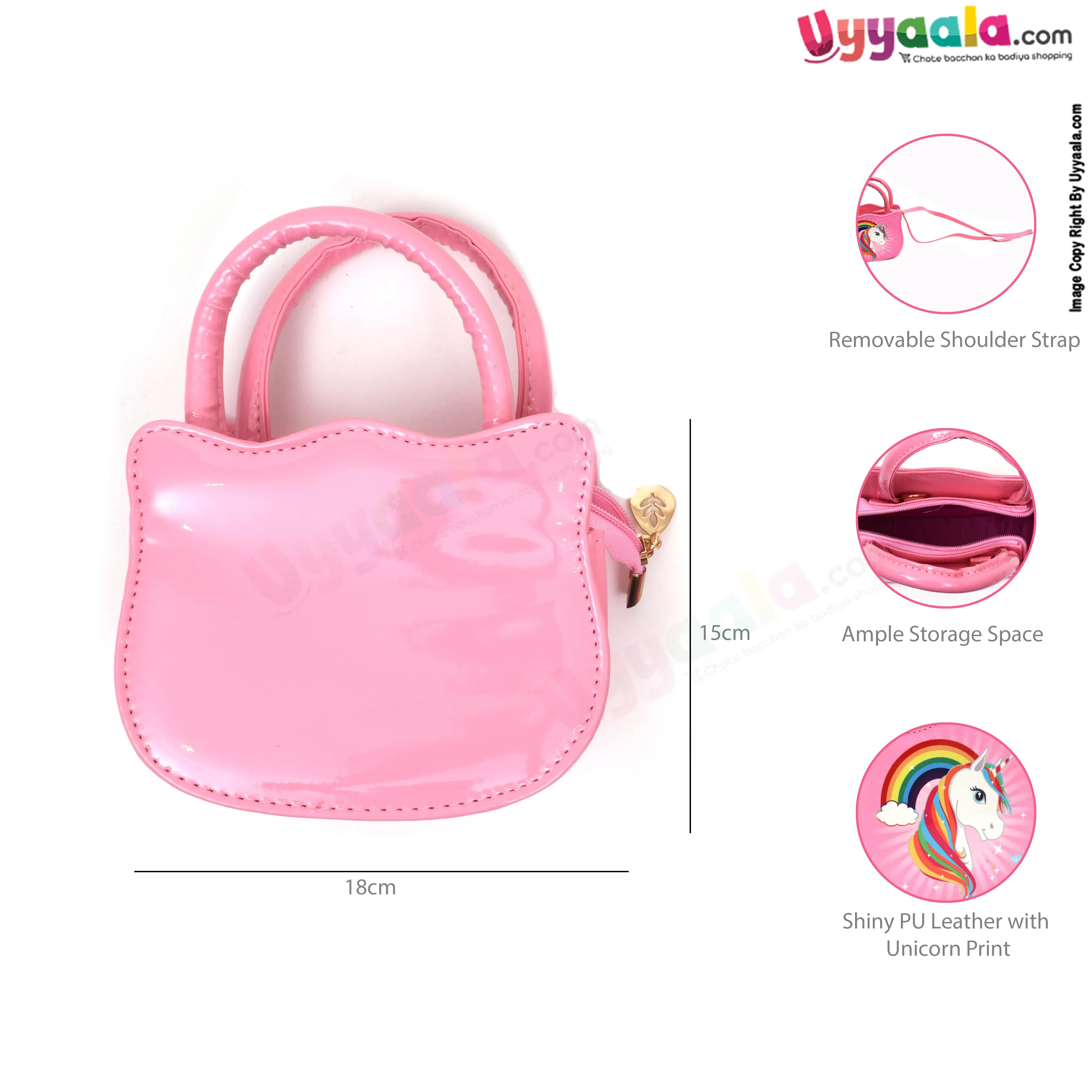 Party wear sling hand bag for kids (baby girl) with rainbow & unicorn print, age 3  years-Pink