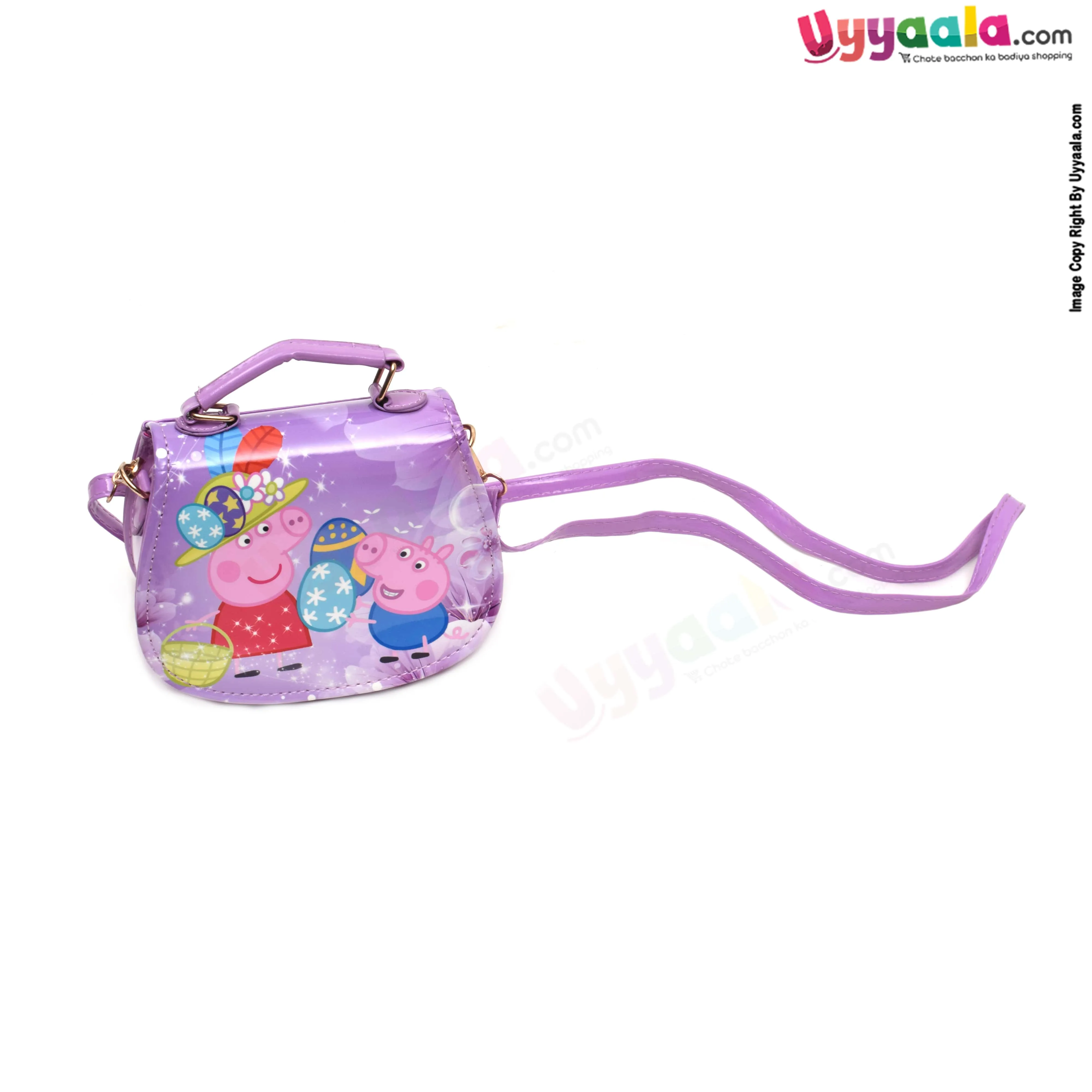 Party wear sling hand bags for kids with adjustable strap, peppa pig print, age 3  years-Purple