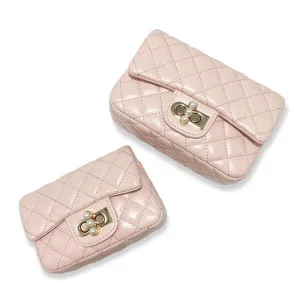 Pink Pearl Closure Quilted Purse