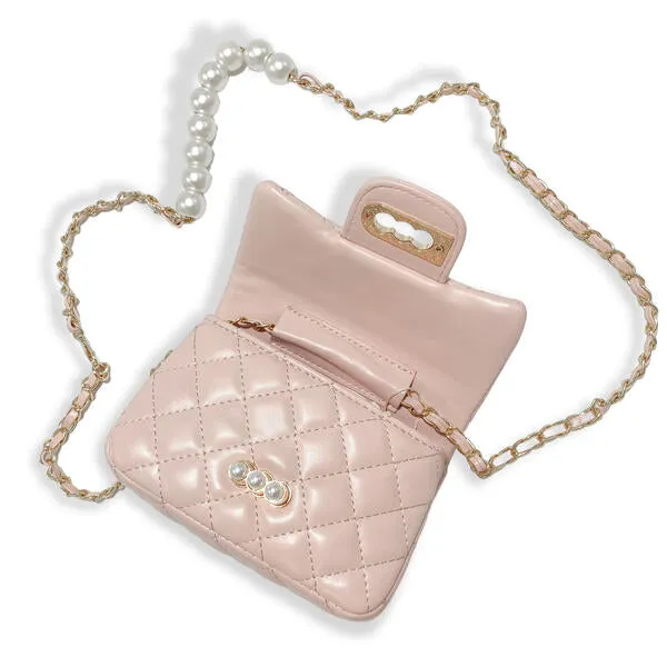 Pink Pearl Closure Quilted Purse