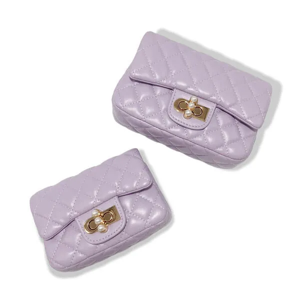 Purple Pearl Closure Quilted Purse