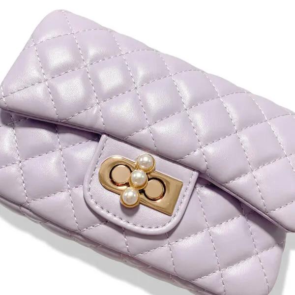 Purple Pearl Closure Quilted Purse