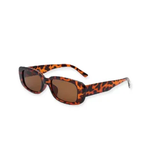 Rectangle Retro Slim Brown Animal Print Sunglasses