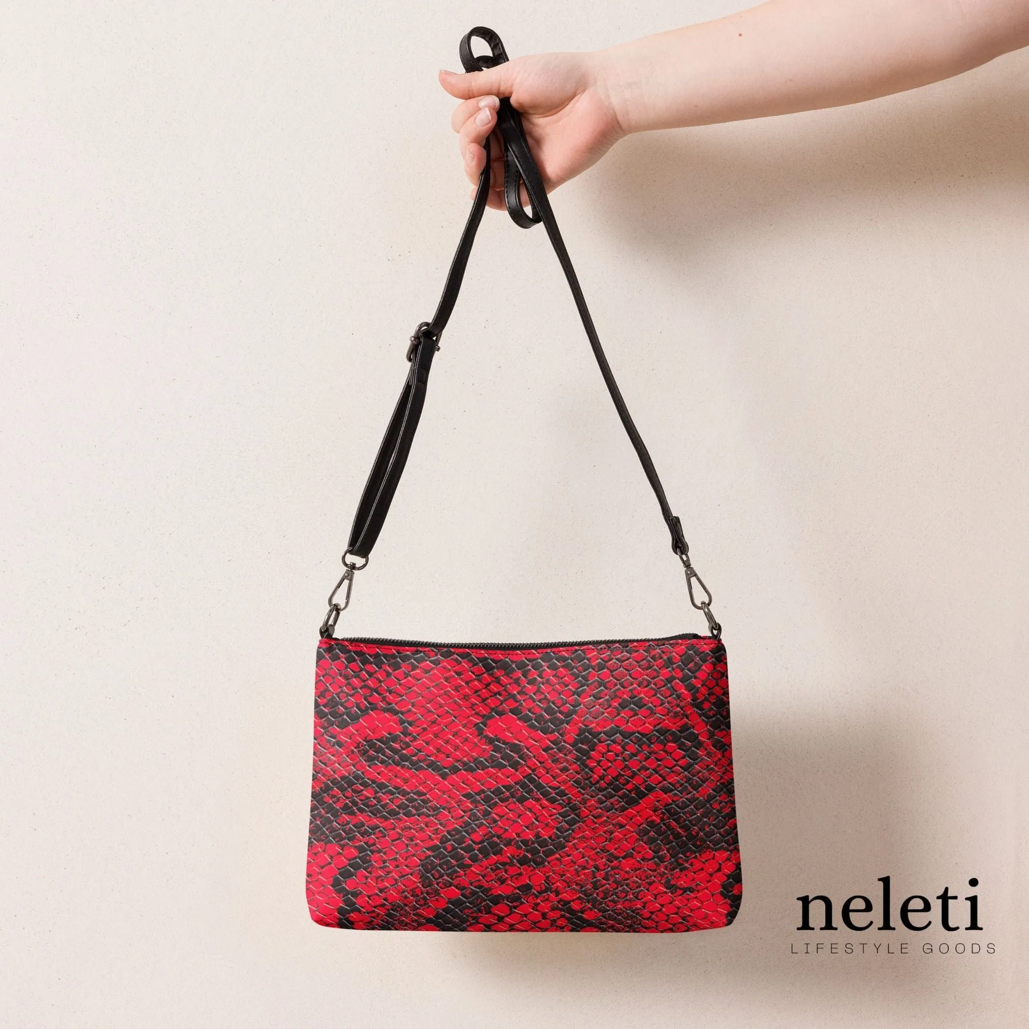 Red Crossbody Bag for Women with Black Snake Print - Exclusive at Neleti.com