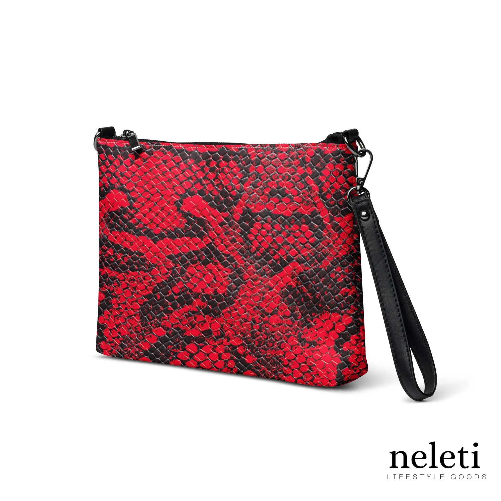 Red Crossbody Bag for Women with Black Snake Print - Exclusive at Neleti.com