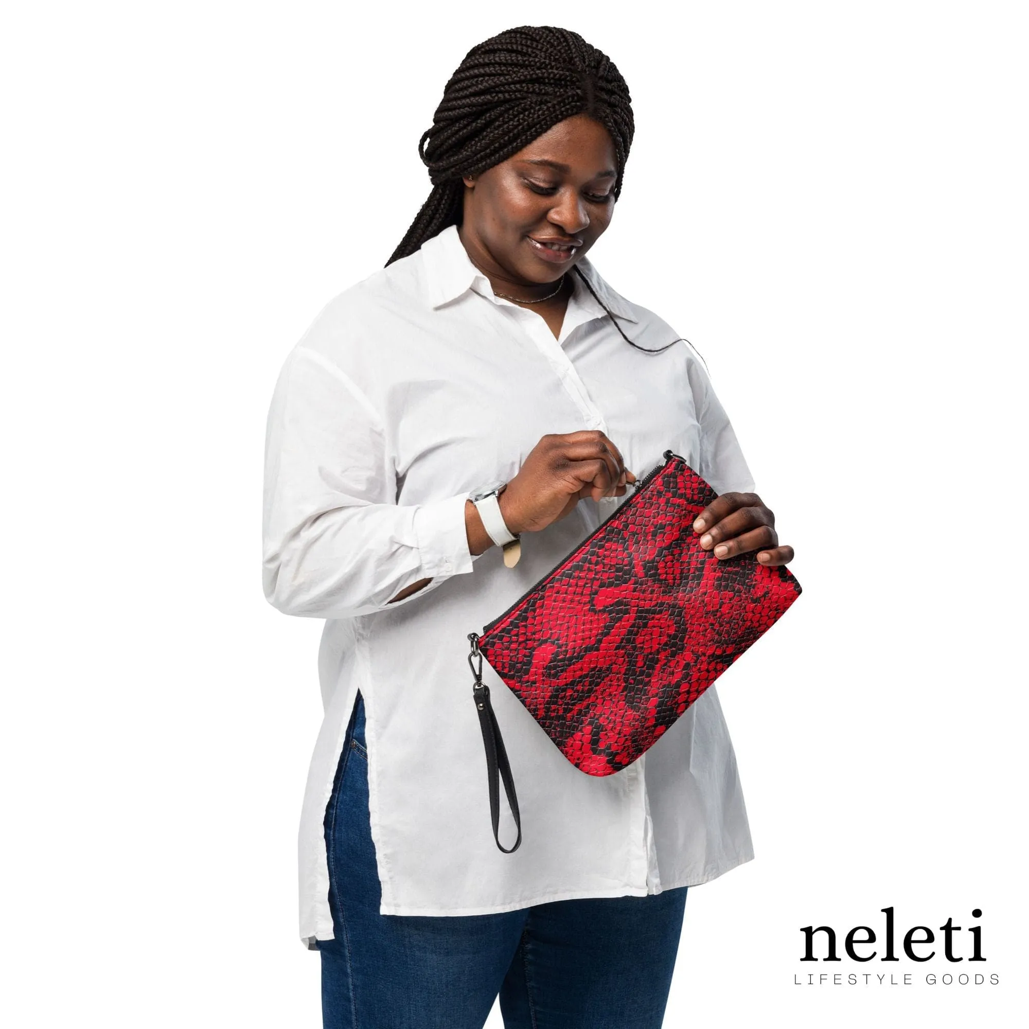 Red Crossbody Bag for Women with Black Snake Print - Exclusive at Neleti.com