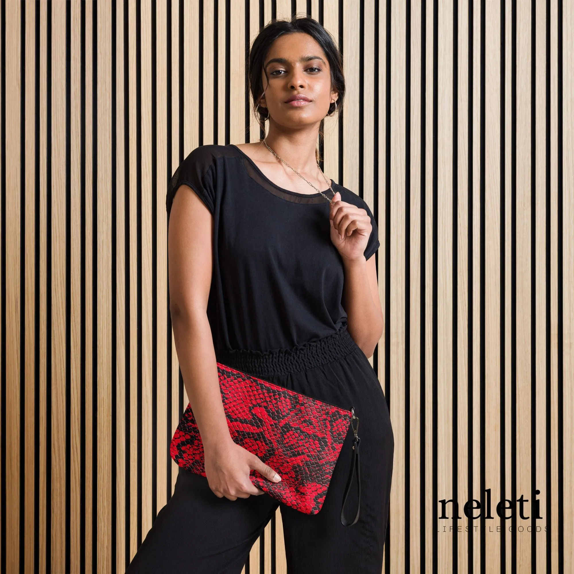 Red Crossbody Bag for Women with Black Snake Print - Exclusive at Neleti.com