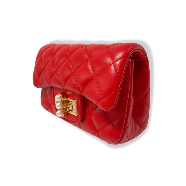 Red Pearl Closure Quilted Purse