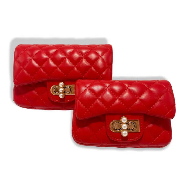 Red Pearl Closure Quilted Purse