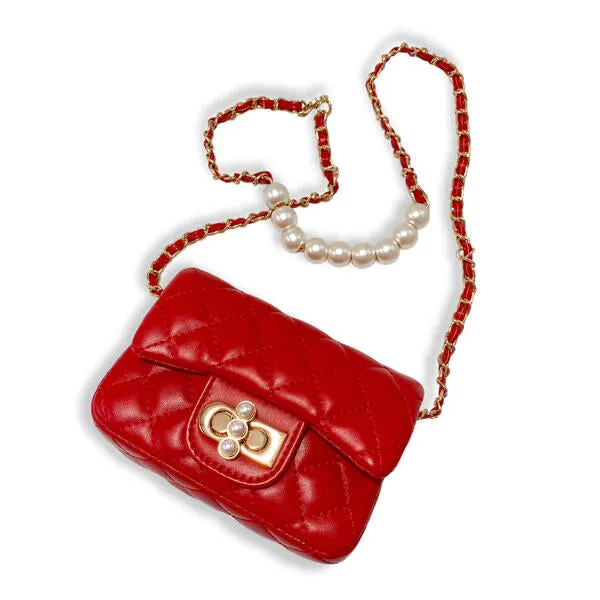 Red Pearl Closure Quilted Purse