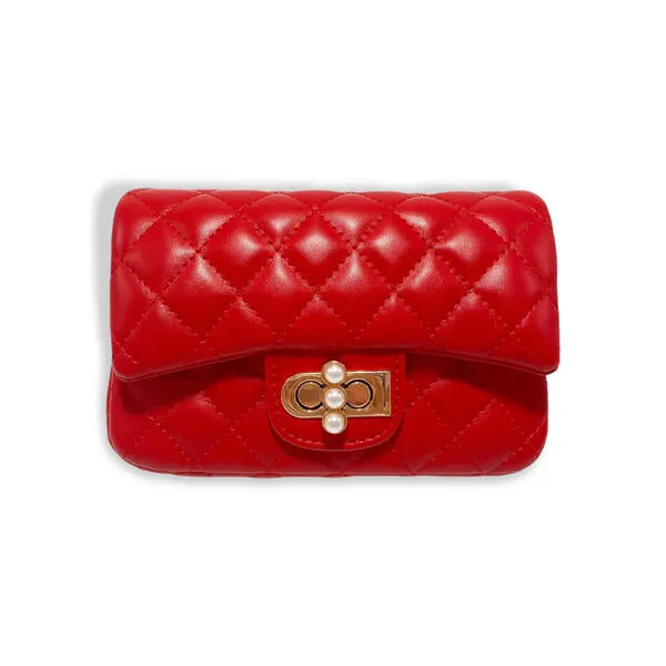 Red Pearl Closure Quilted Purse