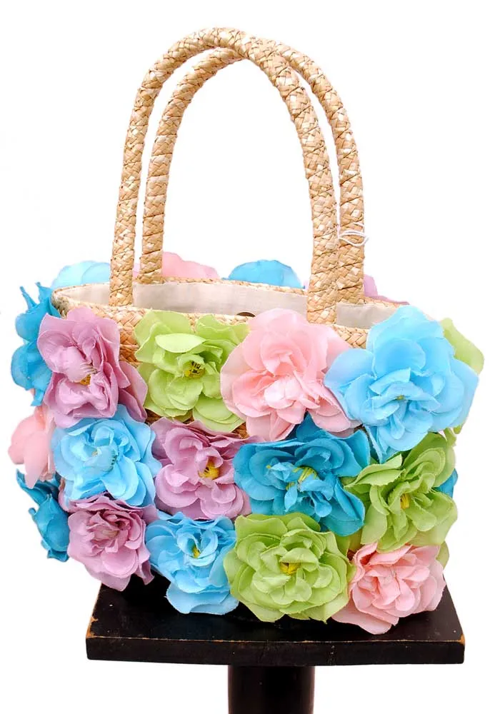 Retro Rockabilly Flower Straw Hand Bag