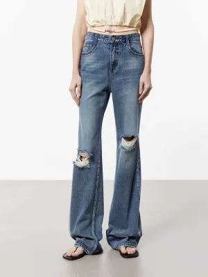 Ripped Detail Flared Jeans