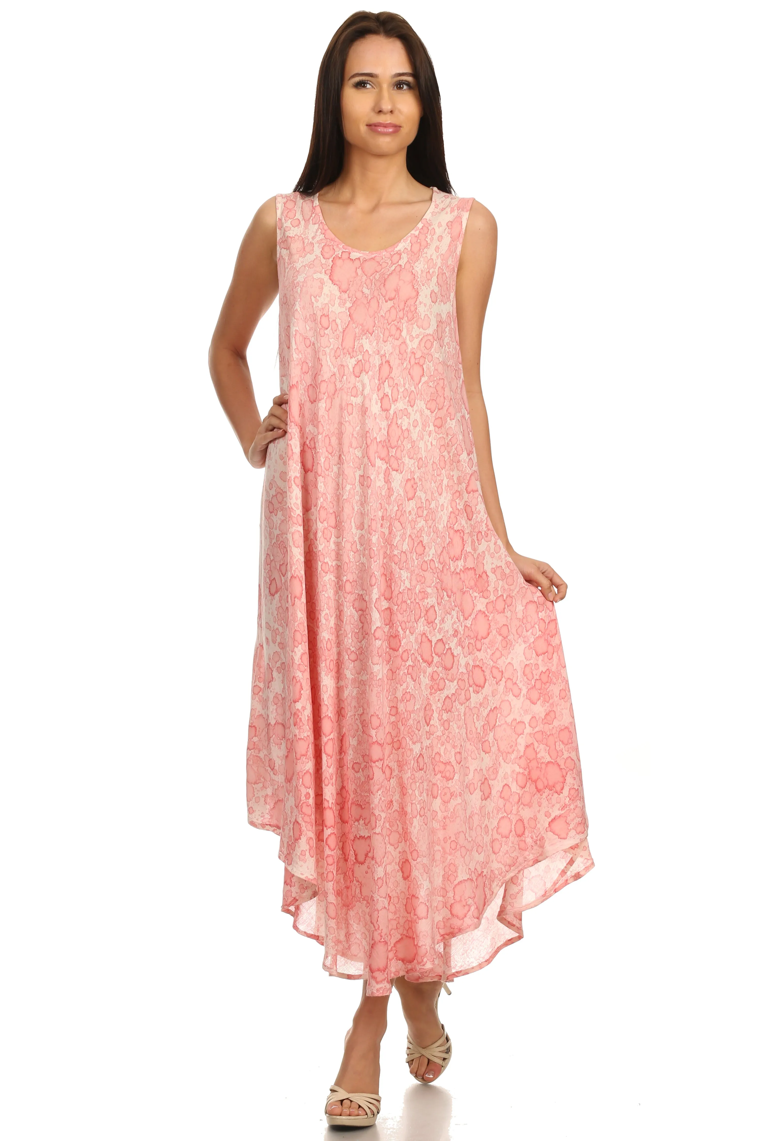 Sakkas Eva Sleeveless Freckled Dyed Scoopneck Long Caftan Dress / Cover Up