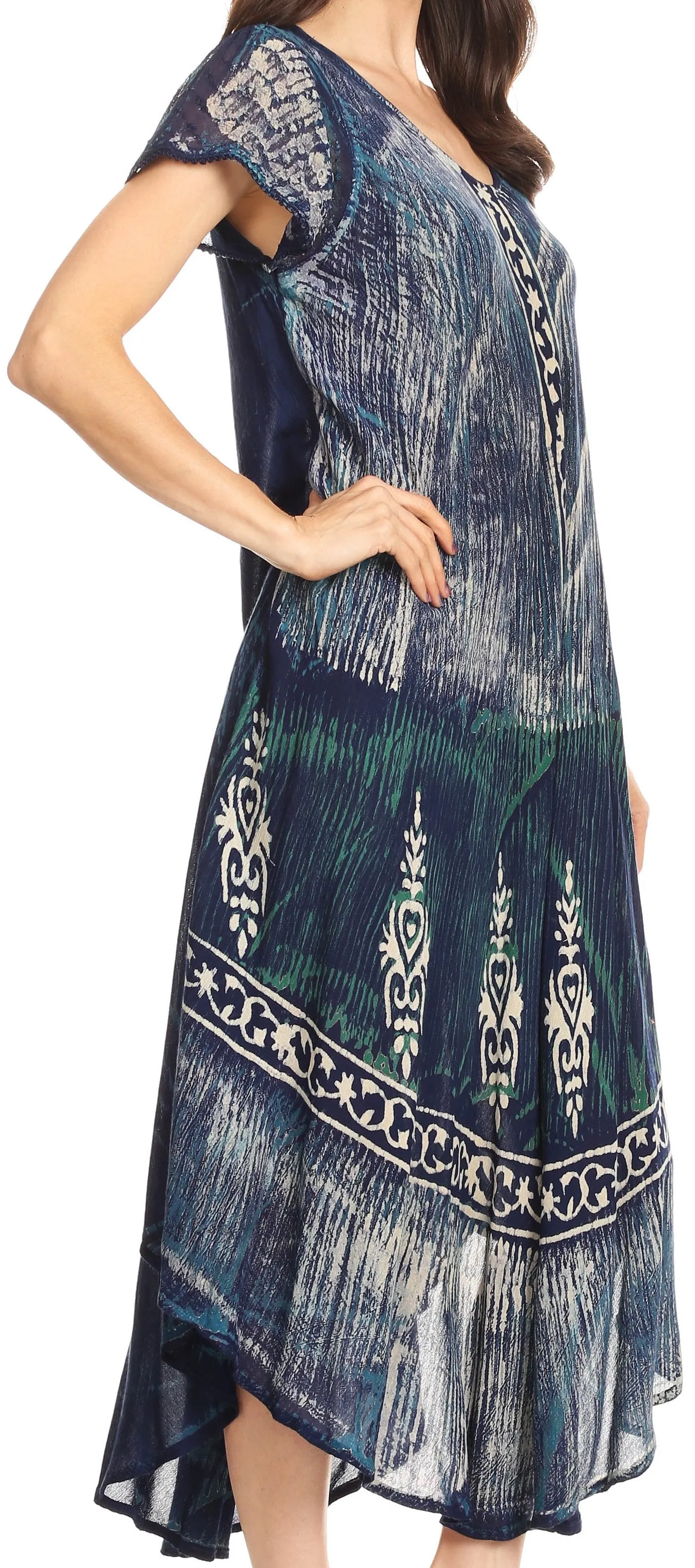 Sakkas Talia Ethnic Print Short Sleeve Long Dress/Cover Up