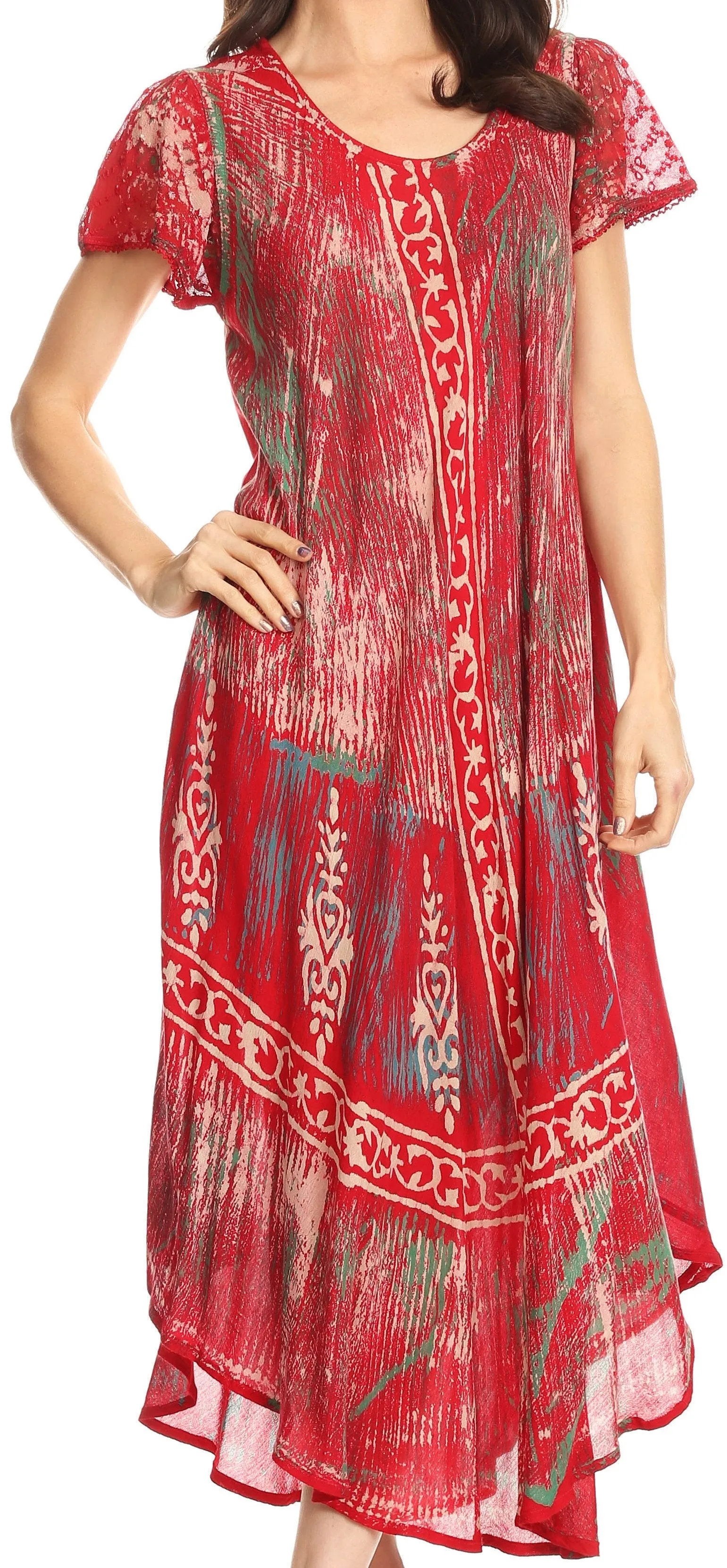 Sakkas Talia Ethnic Print Short Sleeve Long Dress/Cover Up