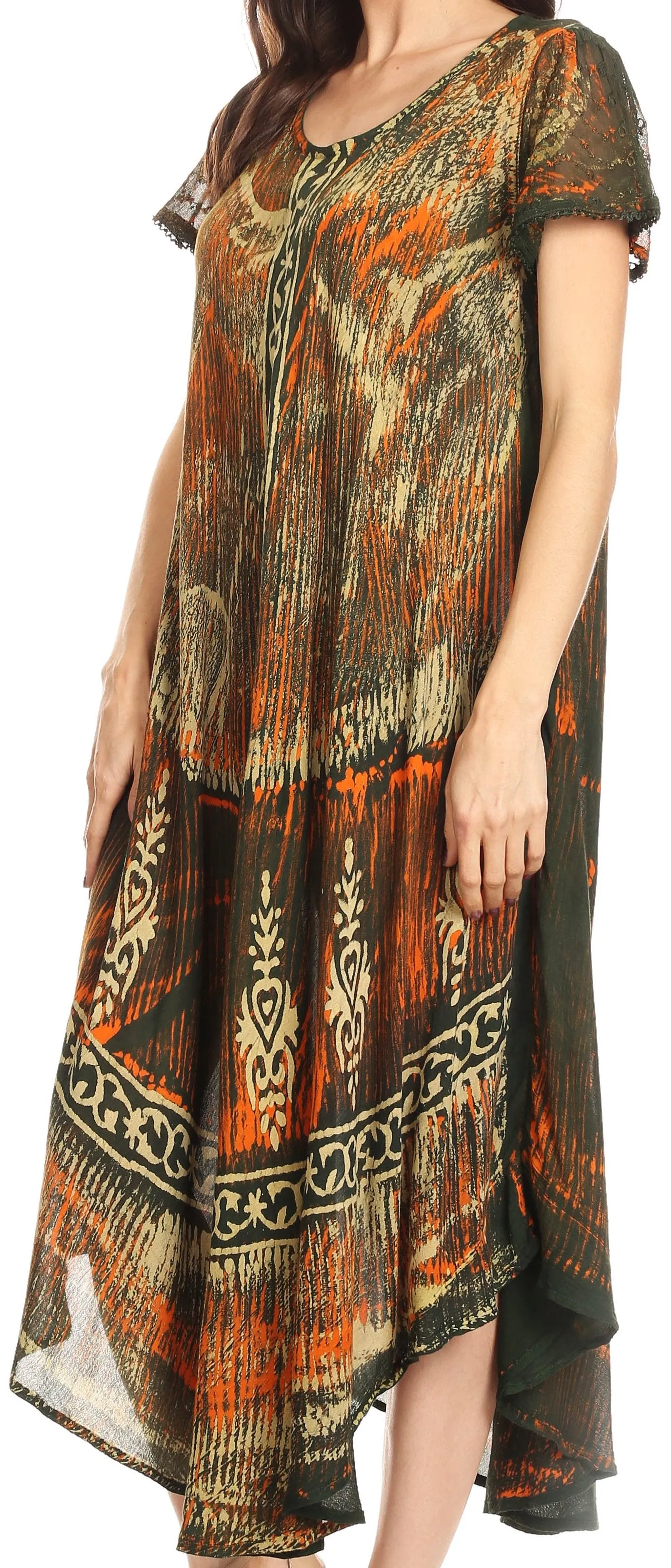 Sakkas Talia Ethnic Print Short Sleeve Long Dress/Cover Up