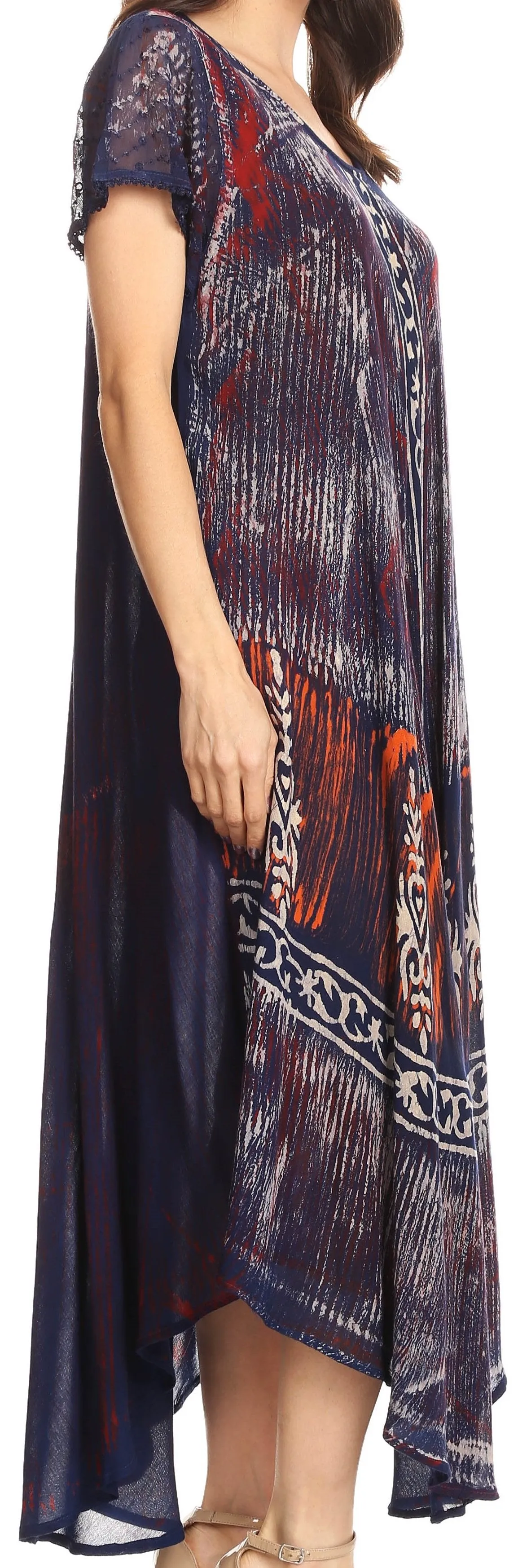 Sakkas Talia Ethnic Print Short Sleeve Long Dress/Cover Up