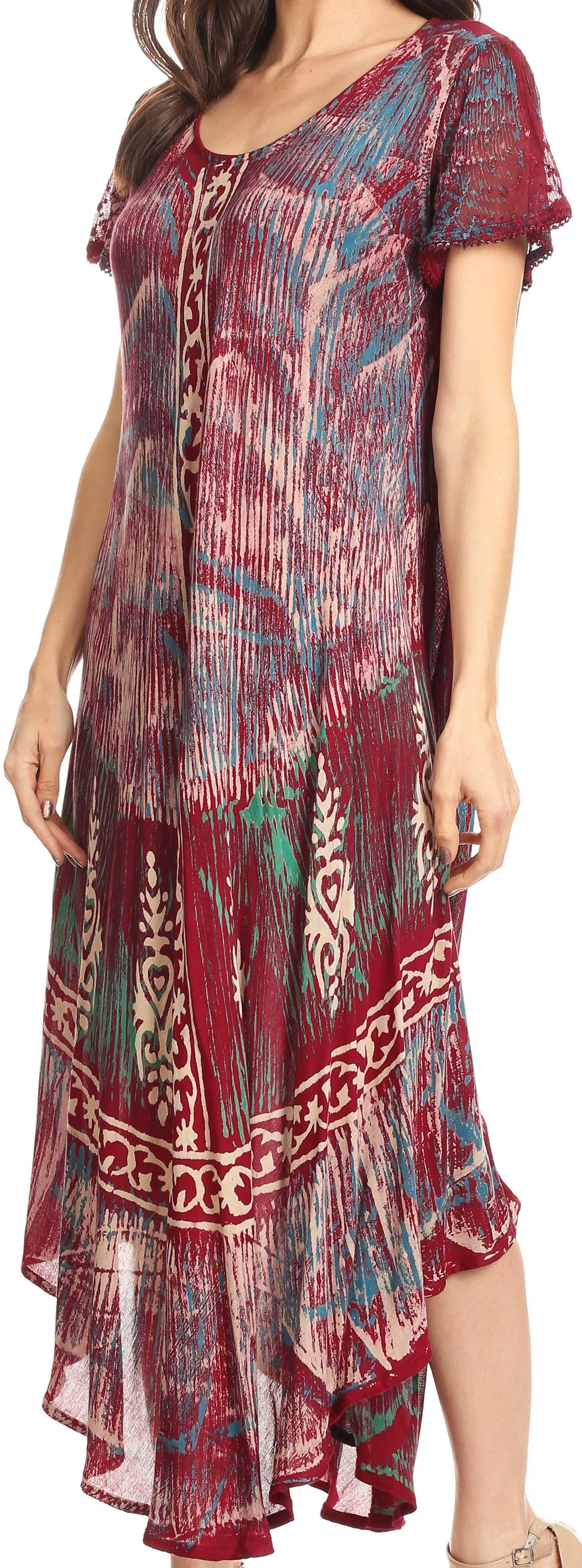 Sakkas Talia Ethnic Print Short Sleeve Long Dress/Cover Up