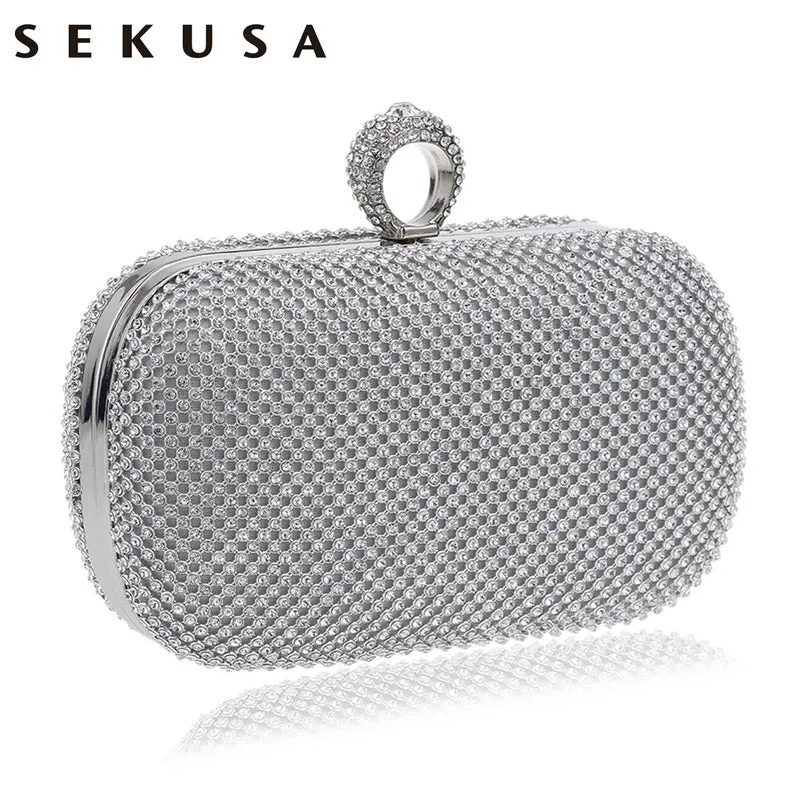 SEKUSA Clutch Diamond-Studded  With Chain Shoulder Handbags Wallets For Wedding Evening Bag