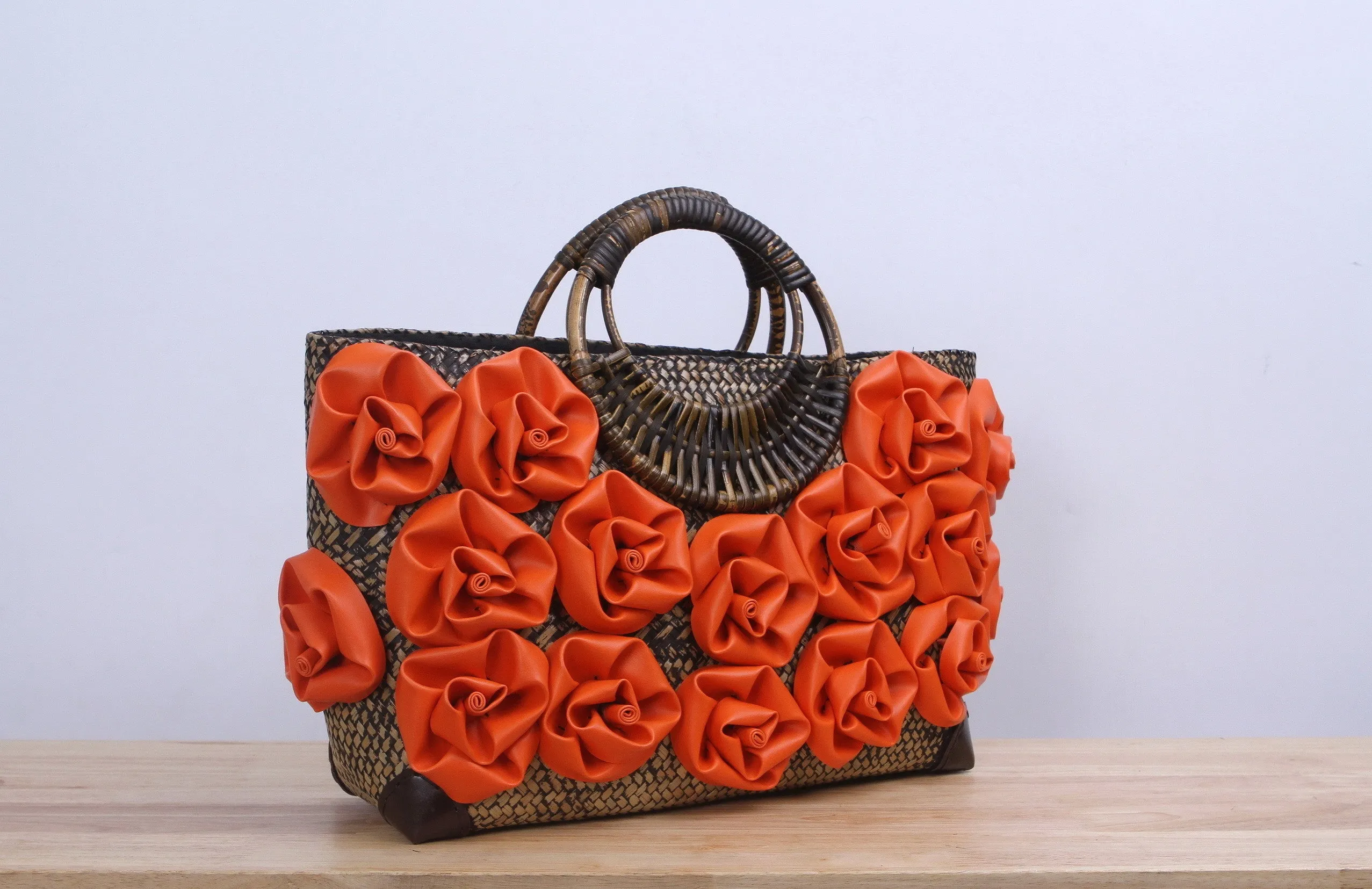 Shappybag - Orange rose Seagrass wicker handbag