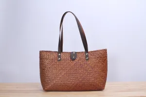 Short Wicker Tote bag (Light Brown)