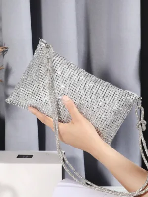 Sparkling Silver Rhinestone Rope Strap Evening Purse