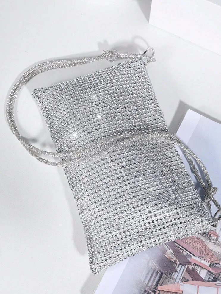 Sparkling Silver Rhinestone Rope Strap Evening Purse