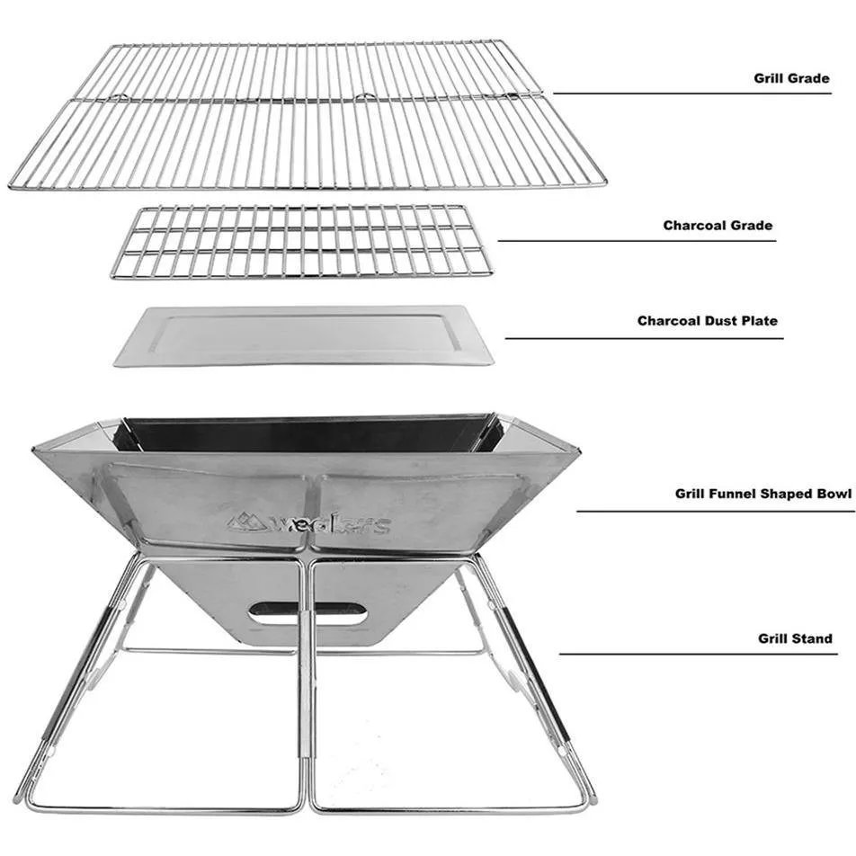 Stainless Steel Charcoal Grill - With Stainless Steel travel kit