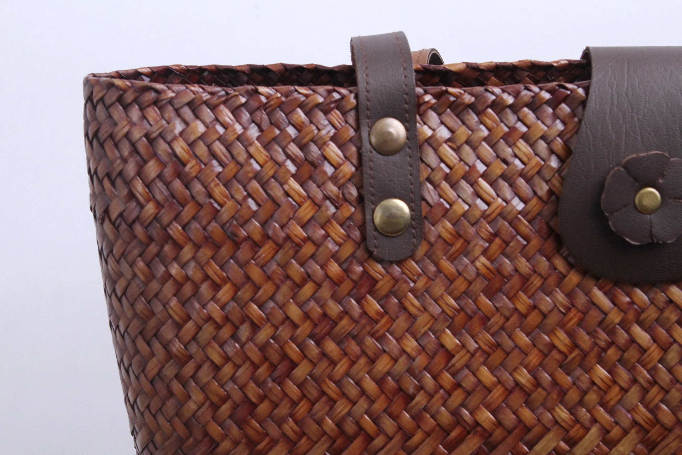 Tall square Wicker Tote bag (Dark brown)