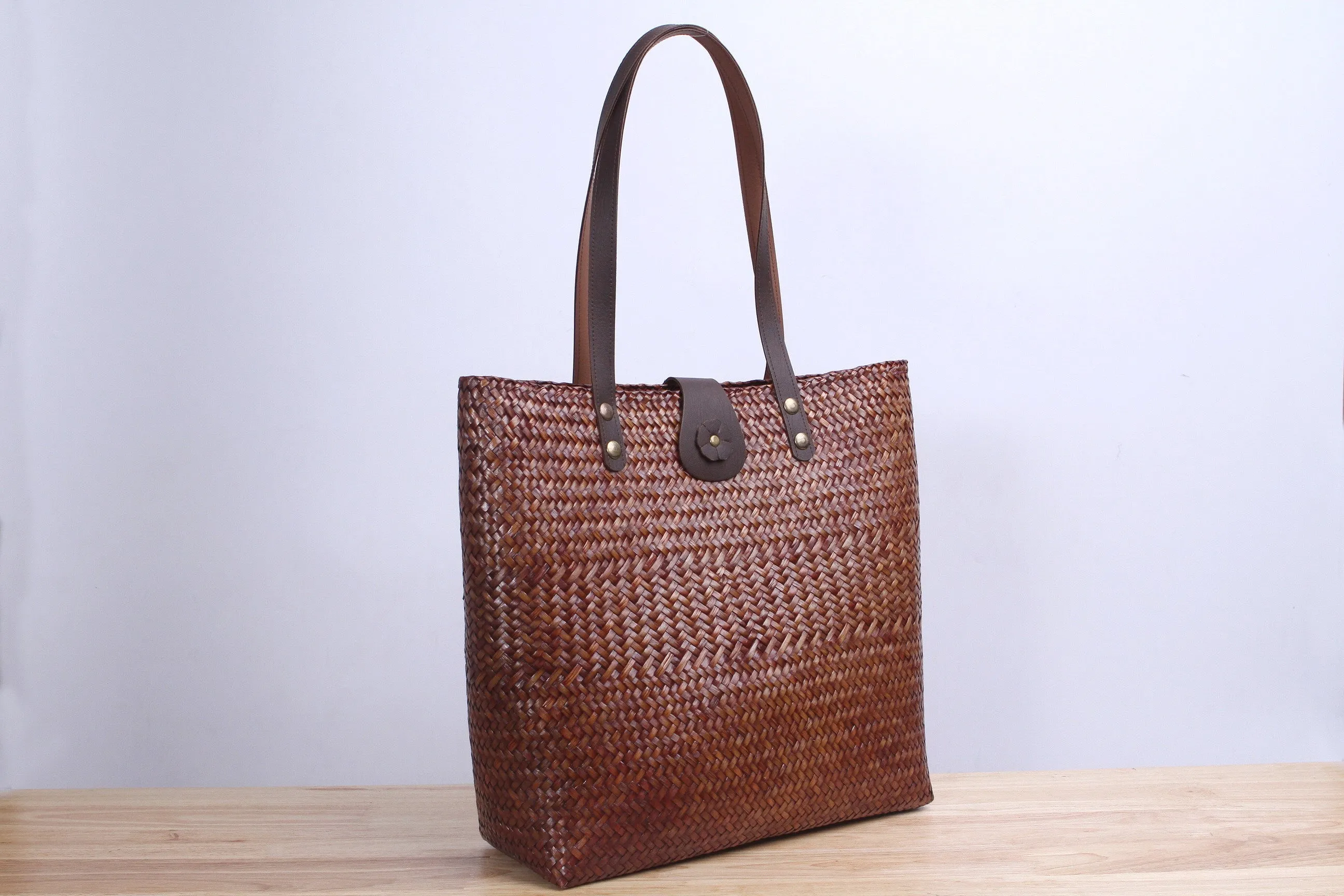 Tall square Wicker Tote bag (Dark brown)