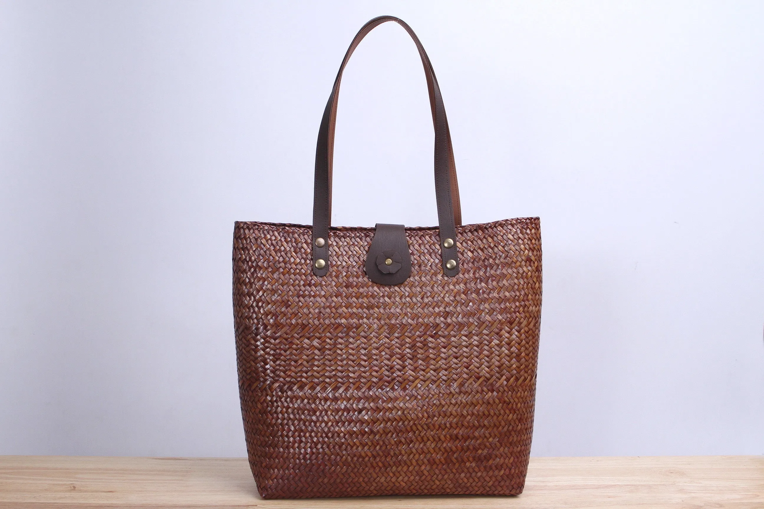 Tall square Wicker Tote bag (Dark brown)