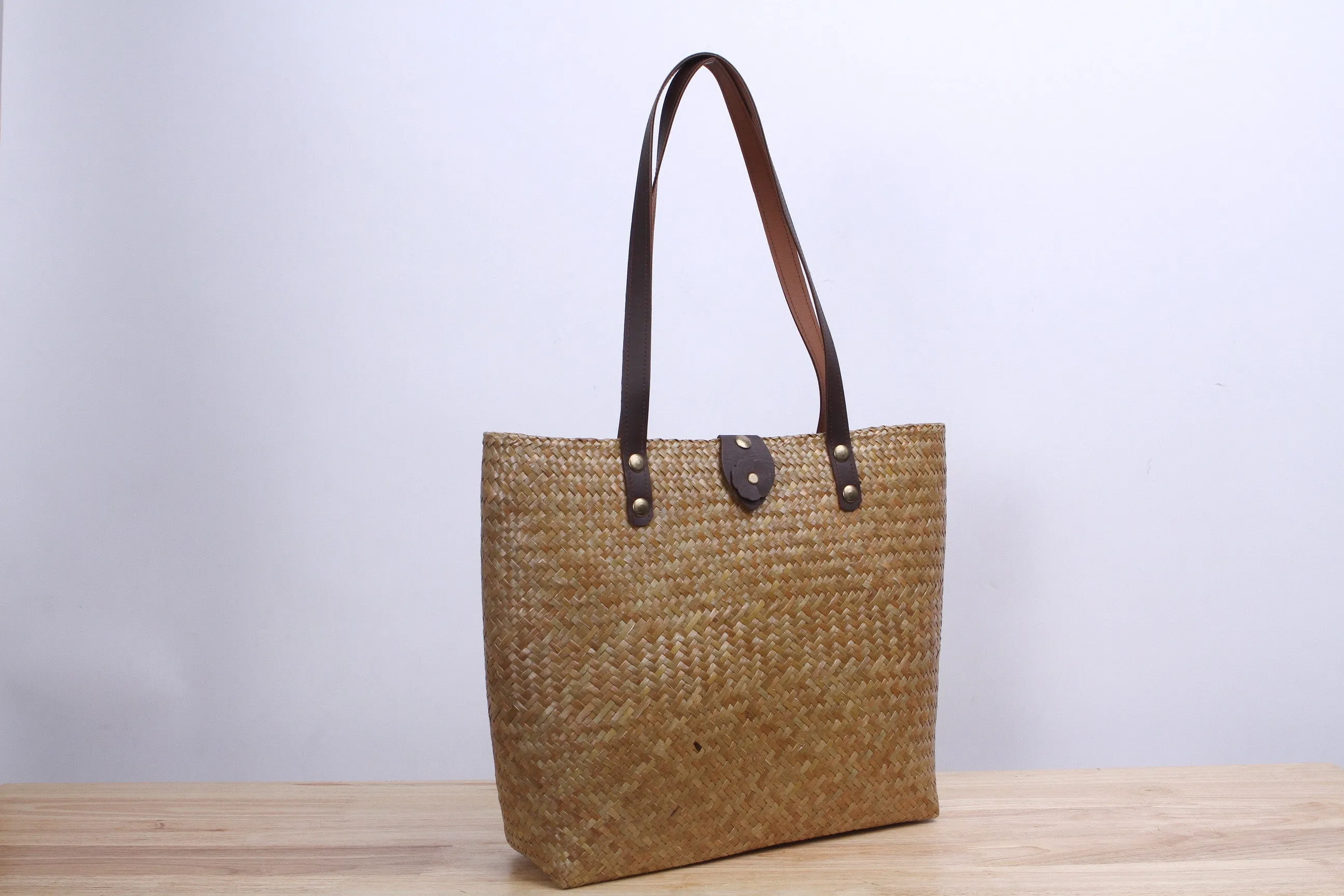 Tall Square Wicker Tote bag (Natural)