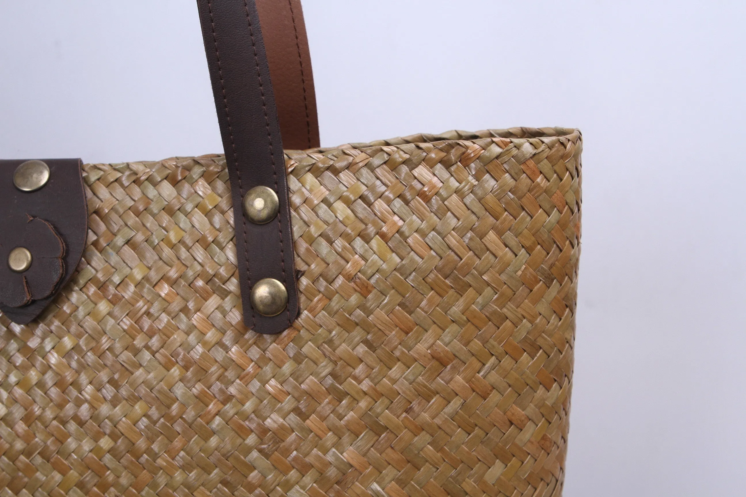 Tall Square Wicker Tote bag (Natural)