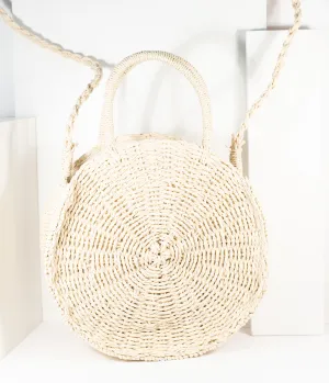 Tan Woven Wicker Round Handbag