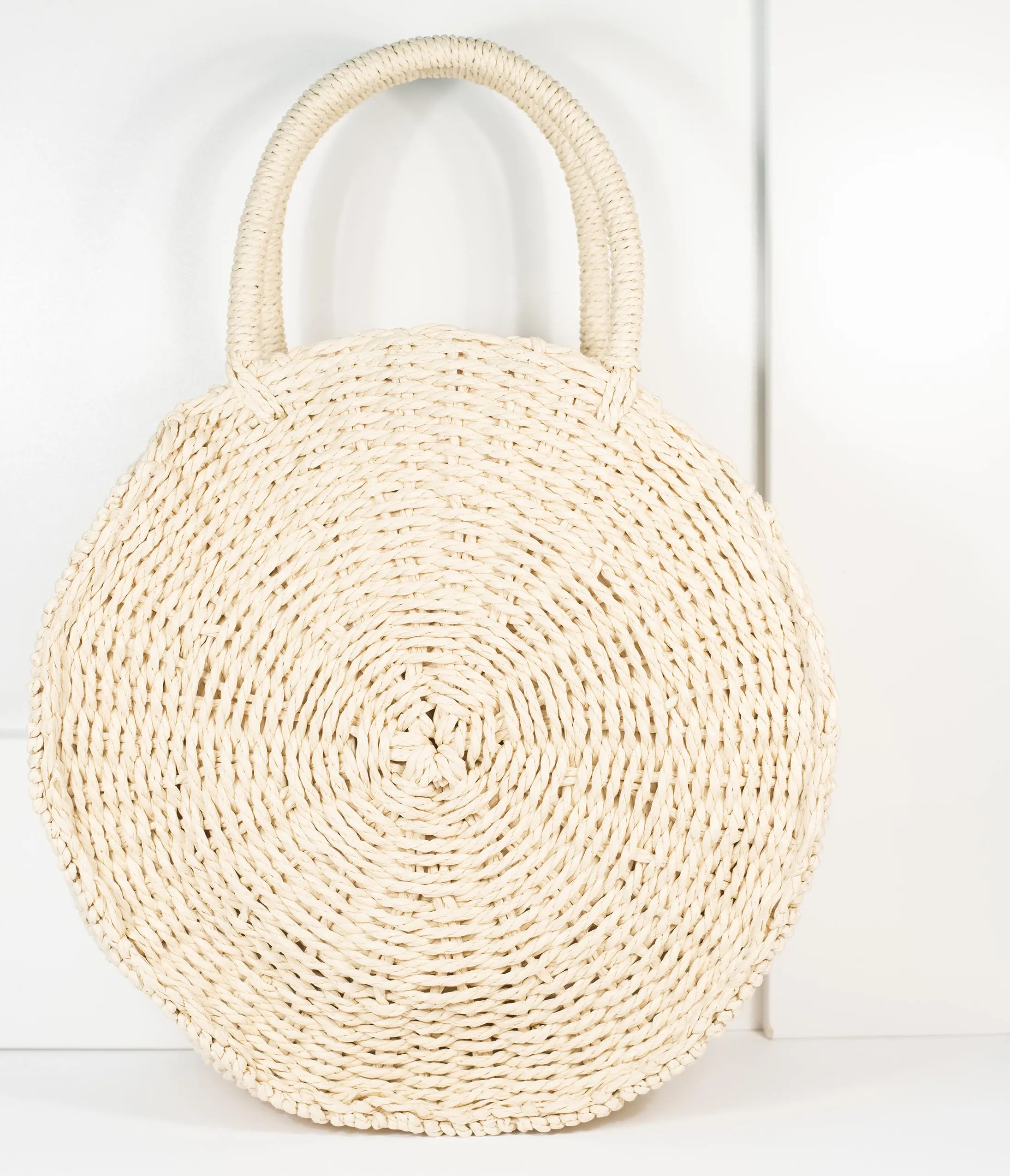 Tan Woven Wicker Round Handbag