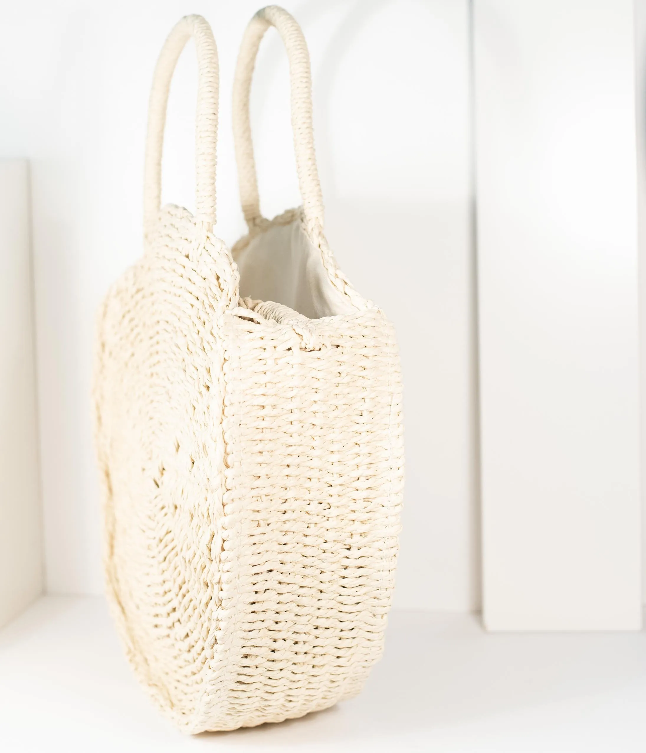 Tan Woven Wicker Round Handbag