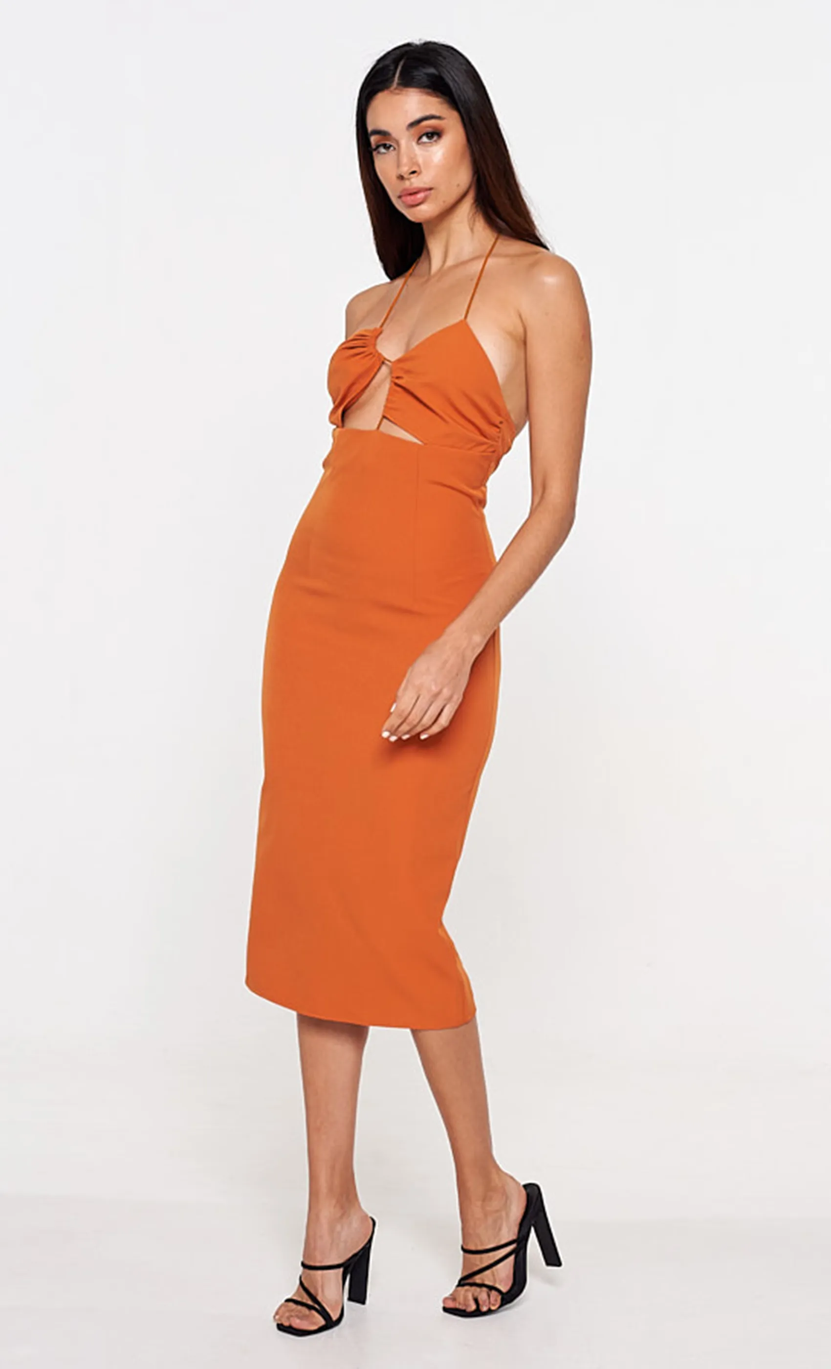 Turmeric Asymmetric Strappy Front Midi Dress