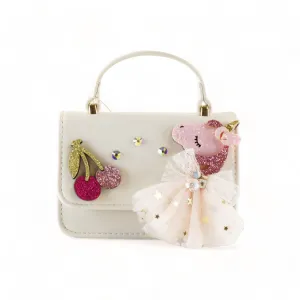 Unicorn & Cherry Applique Purse - Cream