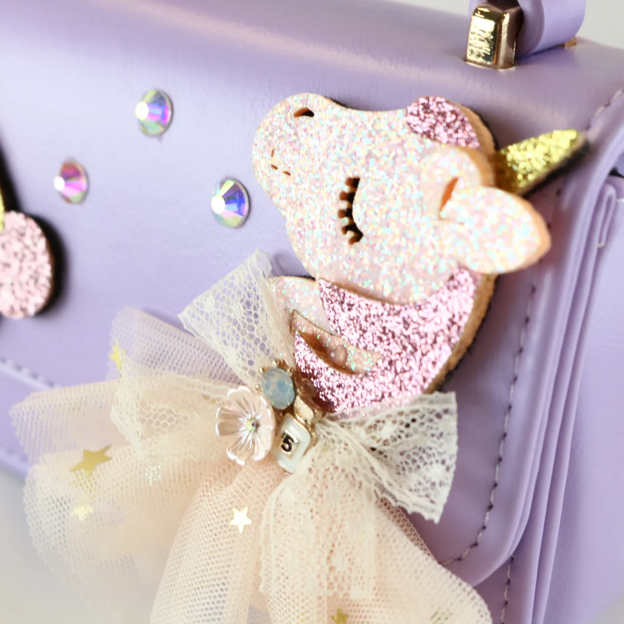 Unicorn & Cherry Applique Purse - Purple