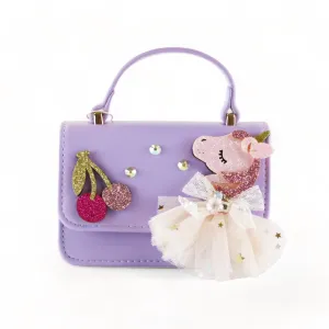 Unicorn & Cherry Applique Purse - Purple