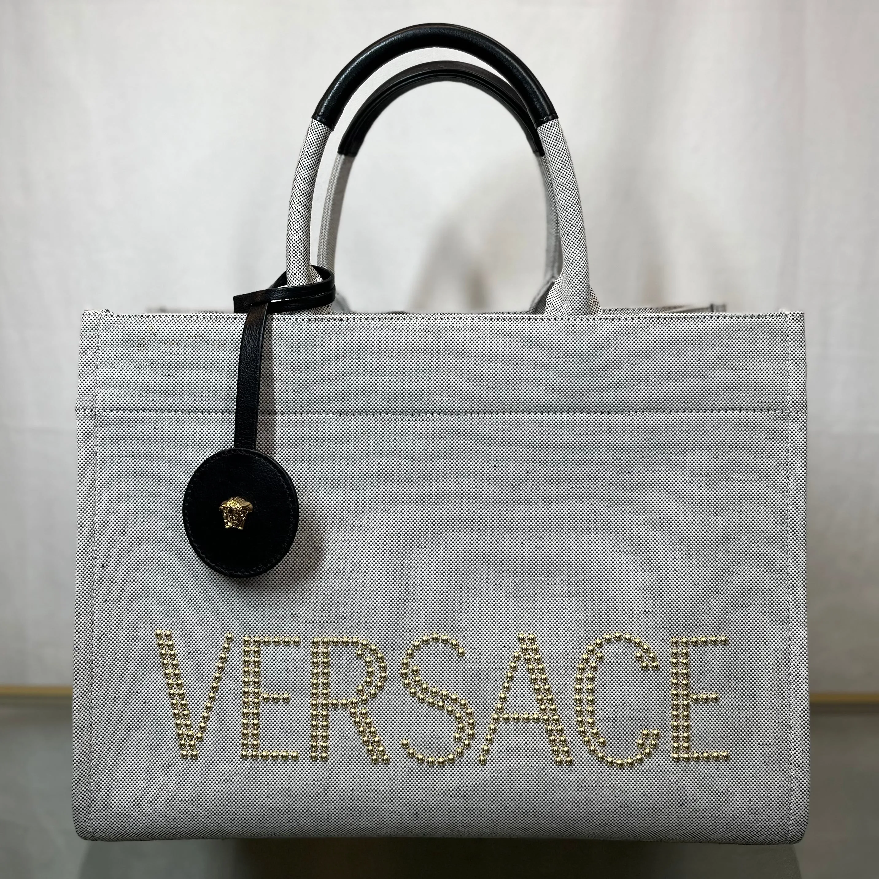 VERSACE Studded Large Gray & Black Tote TS3715